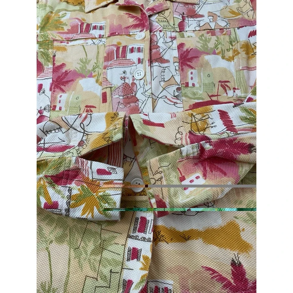 Lemon Grass Studio Women's Denim Style Jacket SZ Lrg Art to Wear Village Print - Picture 10 of 10